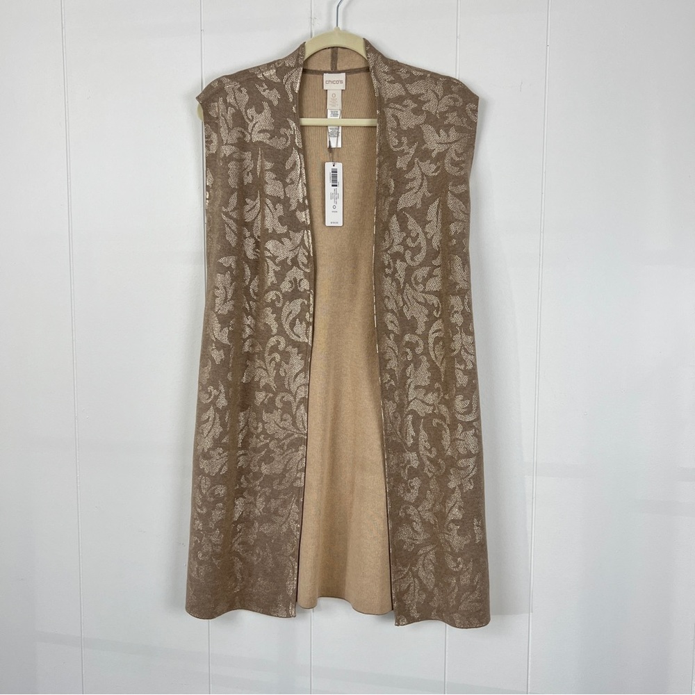 Chico’s NWT Reversible Shine Cardi Sweater Sleevless Sz 0-S